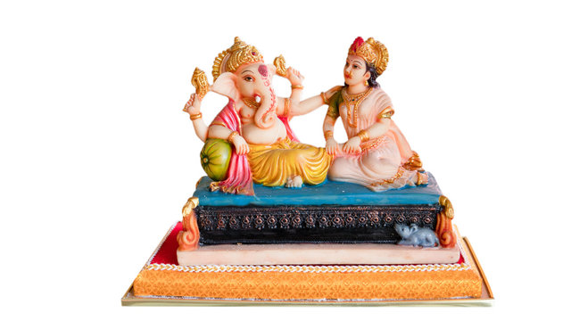 Ganesha Hindu God and his wife in format name "Maha Ganapati", Ganesha image isolated on white background