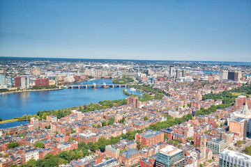 Fototapeta na wymiar Panoramic aerial view of Boston from Prudential Tower observation deck