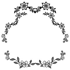 Beautiful leaf floral frame black and white, isolated on white backdrop, for design greeting card and invitation card. Vector