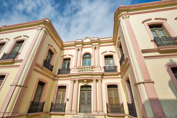 Obraz premium Monterrey, colorful historic buildings in the center of the old city (Barrio Antiguo) at a peak tourist season