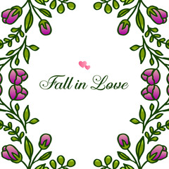 Invitation card fall in love, with background pattern purple floral frame. Vector