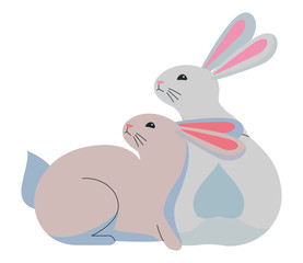 Cute two rabbits animals cartoons