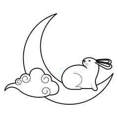 Naklejka na ściany i meble Rabbit on moon with cloud in black and white