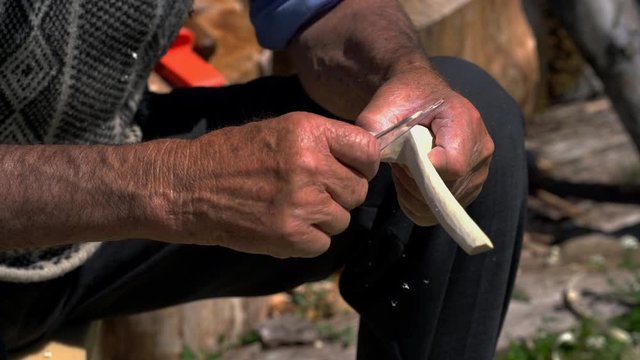 Man make handmade wooden spoon - (4K)