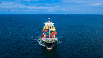 Container cargo ship carrying container for business freight import and export, Aerial view...