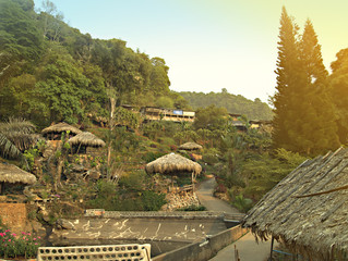 Hill tribe village on Doi Chiang Mai, Thailand, Natural light shines.