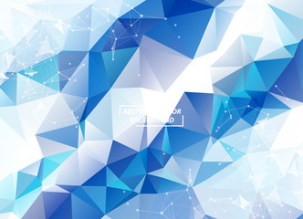 Blue Geometric Polygonal background molecule and communication. Connected lines with dots. Minimalism background. Concept of the science, chemistry, biology, medicine, technology.