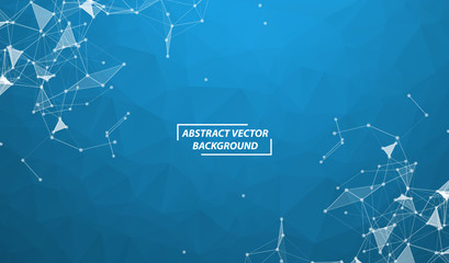 Blue Geometric Polygonal background molecule and communication. Connected lines with dots. Minimalism background. Concept of the science, chemistry, biology, medicine, technology.