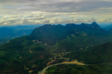 Aerial View of Mekong river and mountain, Luang Prabang, Laos