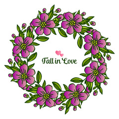 Various pattern of card fall in love, with decorative purple flower frame blossom. Vector