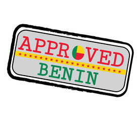 Vector Stamp of Approved logo with Beninese Flag in the shape of O and text Benin.