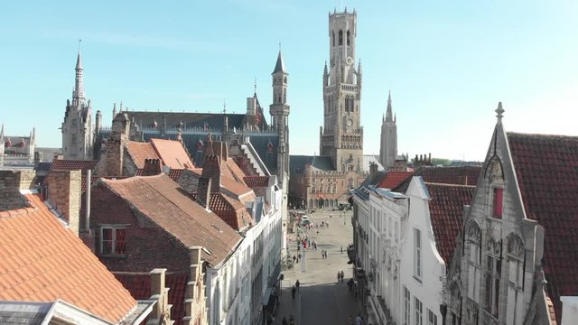 Aerial view of the streets of Bruges, Belgium