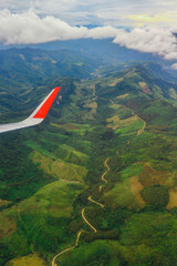 View from airplane over mountain and the forest, Luang Prabang, Laos.