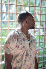 black male model looking away