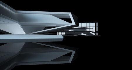 Abstract architectural white and black gloss interior of a minimalist house with large windows.. 3D illustration and rendering.