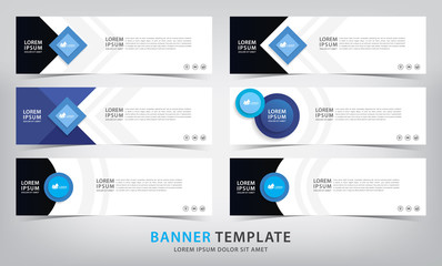 set of six abstract blue web banner templates, vector illustration