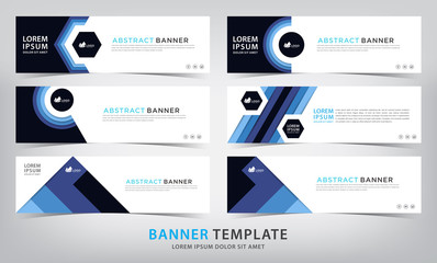 set of six abstract blue web banner templates, vector illustration