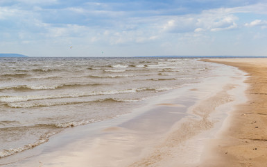 Excitement on the Volga River, sandy beach, Samara region