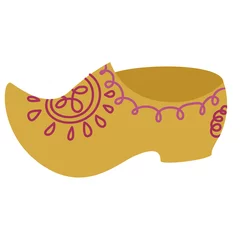 Fotobehang Hokusai The Great Wave Wooden shoe flat color illustration on white  © lkeskinen