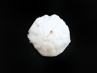Top view of steam chinese cream bun isolated on black background, ready to eat
