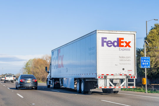 March 22, 2018 Sacramento / CA / USA - Fedex Express truck travelling on the freeway