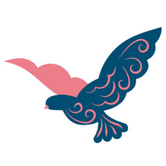 Flying bird flat color illustration on white