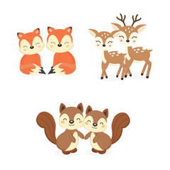 Obraz premium Set of cute couple woodland animals. Foxes,Deer,Squirrels cartoon.