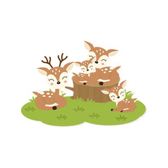 Happy family card. Cute deers family