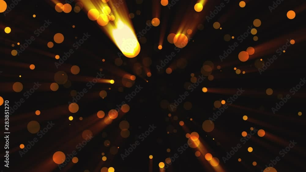 Poster abstract golden particles with flares are in space, modern background, 3d rendering backdrop