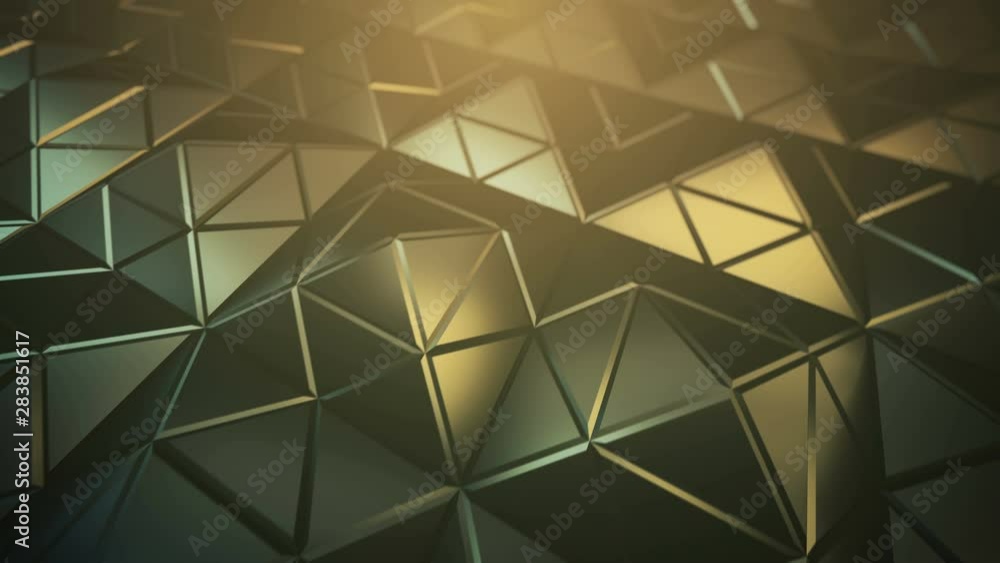 Poster pyramidal yellow surface. futuristic polygonal shape. seamless loop 3d render animation 4k uhd 3840x