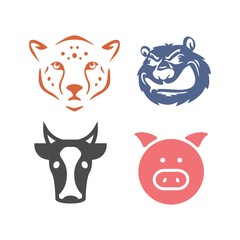 set tiger, bear, cow, and pig head vector logo and illustration