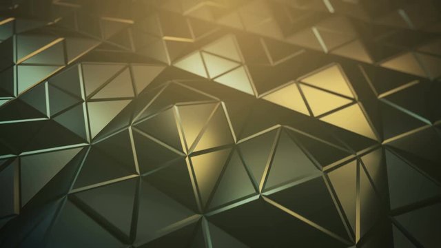 Pyramidal yellow surface. Futuristic polygonal shape. Seamless loop 3D render animation 4k UHD 3840x2160