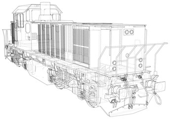 Locomotive, Train. EPS10 format. Wire-frame Vector created of 3d.