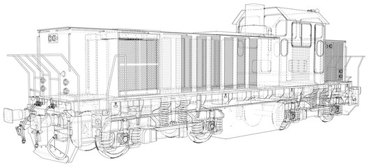 Locomotive technical wire-frame. Vector rendering of 3d.
