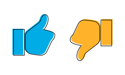 Icon thumb up and thumb down. Sign like and dislike. Vector illustration.