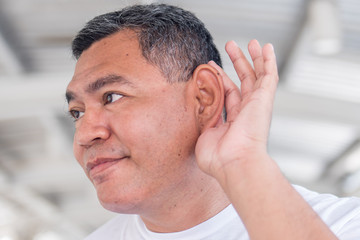 Fototapeta premium happy, excited, surprised old senior man listening to good news