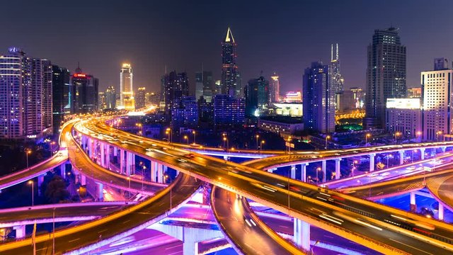 4K Time-lapse photography - Car driving on an elevated road at night