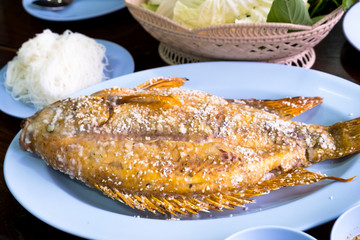Fish burned salt, Thai food with spicy sour sauce