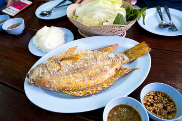Fish burned salt, Thai food with spicy sour sauce