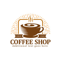 Coffee logo, vector coffee label badge or emblem on isolated white background, cafe