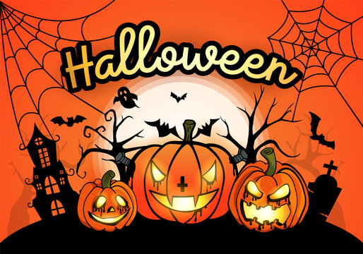 Halloween background with pumpkin and the moon. Vector illustration