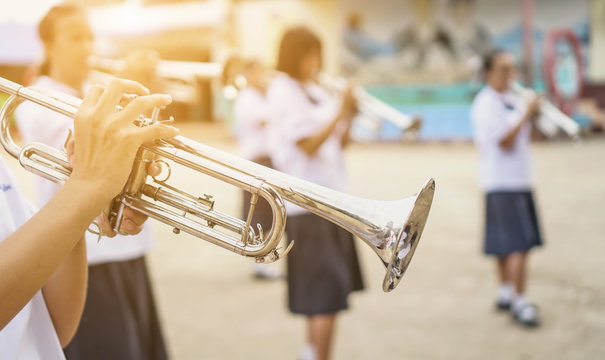 Young student Musician playing the Trumpet with Music practice, Musical concept