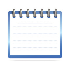 Blue notebook with metalic spiral and white list.