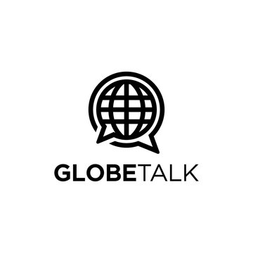 Illustration Globe logo with two bubble talk to company news logo design