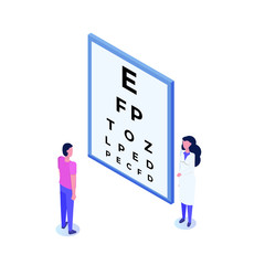 Ophthalmology concept. Ophthalmologist checks patient sight. Vector illustartion.