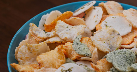 Japanese rice cracker on plate