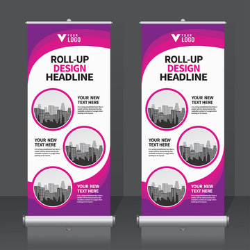 Roll up banner design template, vertical, abstract background, pull up design, modern x-banner, rectangle size. 