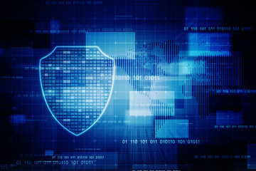 2d illustration Security concept - shield on digital code background