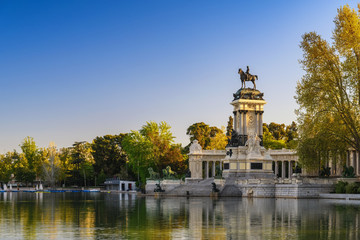 Fototapeta na wymiar Madrid Spain, city skyline at El Retiro Park
