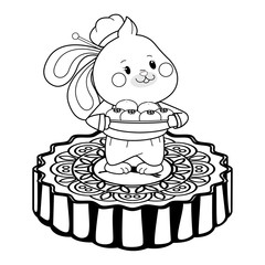 Mid autumn rabbit on mooncake in black and white